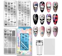 PH PandaHall 3pcs Skull Bows Nail Stamping Plates Horror Skeleton Nails Art Stencils Gothic Skull Nails Stamper Punk Bow Tie Manicure Art Templates for Women Manicures Salon Halloween Design Print