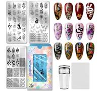 PH PandaHall 3pcs Snake Flower Nail Stamping Plate, Dark Romantic Style Nail Art Templates Mysterious Stainless Steel Image Plate Art Stencils with Tools for Women DIY Print Manicures Salon Design