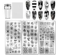 PH PandaHall 3pcs Spider Web Nail Stamping Plates Halloween Nail Art Plates Gothic Skull Nails Image Plates Spooky Cobwebs Patterns Manicure Art Templates for DIY Print Manicures Salon Design