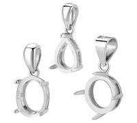 PH PandaHall 3PCS Sterling Silver Charm Pendants, 3 Styles: Round, Oval, Teardrop; Fit for 8-10mm Gems; Animal Theme; Unisex; Heart Subject; Birthday, Mother's Day