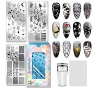 PH PandaHall 3pcs Sun Moon Star Nail Stamping Plates Snakes Nail Image Plates Night Sky Manicure Art Templates Geometric Texture Nails Art Stencils for Women Manicures Salon DIY Design Printing