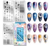 PH PandaHall 3pcs Sun Moon Star Nail Stamping Plates Star Chain Nails Art Stencils Galaxy Night Sky Nail Art Templates Bohemian Nails Image Plate for Women DIY Manicures Salon Design Printing