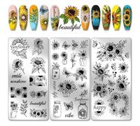 PH PandaHall 3pcs Sunflowers Nail Stamping Plates Summer Flower Nails Art Stencils Butterfly Bee Manicure Art Templates Daisy Floral Print Nail Stencils for Women Manicures Salon Design Supplies