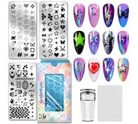 PH PandaHall 3pcs Sweet Cool Nail Stamping Plate, Cute Lightning Star Heart Nail Art Templates Designed Stainless Steel Image Plate Art Stencils with Tools for Women DIY Print Manicures Salon Design