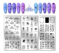 PH PandaHall 3pcs Tarot Nail Art Stamping Plate, 63 Pattern Fantasy Moth Nail Stamper Fantasy Elements Nail Stamping Plate Print Nail Stencils Stainless Steel Nail Image Plates for Nail Art Design
