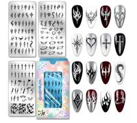 PH PandaHall 3pcs Thorns Nail Stamping Plates Flame Nail Art Templates Heart Star Nails Art Stencils Punk Style Manicures Image Plates Nail Stamper for Women Manicures Salon DIY Printing Design
