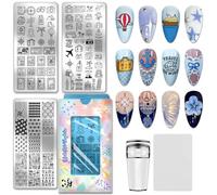 PH PandaHall 3pcs Travel Elements Nail Stamping Plates Postage Stamp Nail Art Stencils Compass Camera Nails Art Templates Adventure Travel Nails Design Stamp for Women Manicures Salon DIY Printing