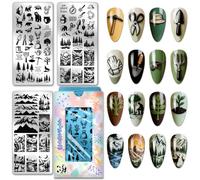 PH PandaHall 3pcs Tree Planting Nail Stamping Plate Wild Animals Nail Art Templates Forest Mountains Manicure Stamper Plate Protect Trees Nails Art Stencils for Women Print Manicures Salon Design