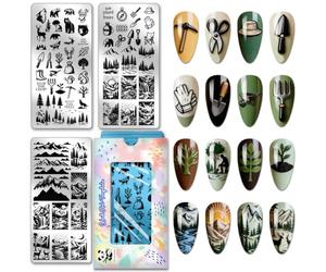 PH PandaHall 3pcs Tree Planting Nail Stamping Plate Wild Animals Nail Art Templates Forest Mountains Manicure Stamper Plate Protect Trees Nails Art Stencils for Women Print Manicures Salon Design