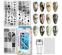 PH PandaHall 3pcs Vintage Texture Nail Stamping Plate Graffiti Text Nail Art Stamper Butterfly Nails Arts Stencils Rose Flower Nails Design Stamp Manicure Image Plates for Women Manicure Salon Print