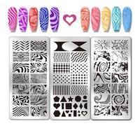 PH PandaHall 3pcs Water Ripple Nail Art Templates, Geometric Texture Nail Stamping Plate Abstract Texture Pattern Art Stencils Stainless Steel Image Plates for Women Nails Design Print Manicure Salon