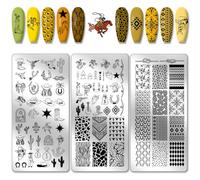 PH PandaHall 3pcs Wild West Nail Stamping Plates, 88 Patterns Western-Theme Nail Art Templates Hat Boots Nail Art Stencil Stainless Steel Nail Image Plates for Women Nail Design Print Manicure Salon
