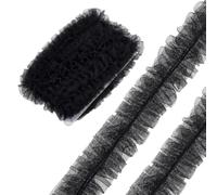 PH PandaHall 4.5m Black Ruffle Lace Trim 5cm Wide Pleated Lace Ribbon Organza Fabric Trims Tulle Laces Border Ruffled Laces Trimming for DIY Sewing Dress Applique Costume Home Decor