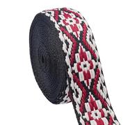 PH PandaHall 4.5m Boho Jacquard Ribbon 3.8cm Wide Geometric Woven Trim Red Jacquard Braid Ribbon Ethnic Embroidered Woven Trim for DIY Clothing Sewing Bag Strap Wedding Gift Wrapping Festival Decor