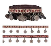 PH PandaHall 4.5m Vintage Embroidered Jacquard Ribbon,12mm Wide Ethnic Fabric Ribbon Single-Sided Trim Fringe with 34mm Meal Charms for Garment Accessories Gift Sewing Embellishment