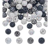 PH PandaHall 4 Colors Black Rhinestones Beads 100pcs White Crystal Beads 10mm Pave Disco Ball Bead Round Diamond Bead for Ramadan Necklace Bracelet Earring Jewellery Making Party Decor Craft
