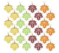 PH PandaHall 4 Colors Wood Maple Leaf Ornaments 24pcs Fall Hanging Decoration Thanksgiving Autumn Pendant Fall Leaves Ornament with Ropes for Harvest Party Home Christmas Tree Decor Supplies