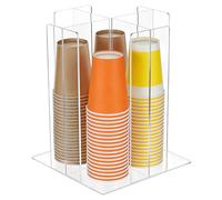 PH PandaHall 4 Compartment Cup and Lid Organizer, Clear Acrylic Paper Cup Dispenser Organizer Holder Coffee Station Organizer for Restaurant Buffet Coffee Station Bar Countertop, 7.9x7.9x10 inch