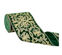 PH PandaHall 4 inch Wide Jacquard Ribbon, 5 Yards Boho Emobridered Ribbon Ethnic Style Green Fabric Trim Fringe for Sewing Handmade Bag Strap Cape Making DIY Clothing Easter Decoration