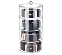 PH PandaHall 4 Layers Belt Organizer, Acrylic Belt Case Storage Holder Belts Box Jewelry Organizer Belts Organizer for Closet Watches Jewellery Bracelets Rings Hair Bands Cosmetics, 5.2" Dia X2.5" H