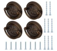PH PandaHall 4 Pack Antique Drawer Pulls Handles Oval Bail Drawer Pulls 8.3cm Vintage Cabinet Handle Bronze Wheat Pattern Drop Swing Handles with Screws for Vanity Nightstand Wardrobe Cupboard Knob