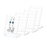 PH PandaHall 4 Pack Earring Holder, 42 Holes Small Ear Studs Display Stand L-Shape Earrings Jewelry Show Rack Stand Organizer Plastic Display Showcase 2.3 x 3.5 x 1.5 Inch