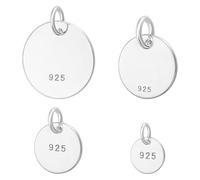 PH PandaHall 4 Sizes 925 Sterling Silver Flat Blank Round Pendants, 6/8/10/12mm Stamping Blanks with Jump Ring Chain End Tag Charm Stamping Discs for DIY Necklaces Bracelets Handmade Jewelry Making