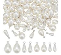 PH PandaHall 4 Sizes Teardrop Pearl Pendants 64pcs White Pearl Charms Water Drop Pendants Pearls Beads Charms for Dangle Necklace Earring Bracelet DIY Craft, 12.5/13/16.5/17mm