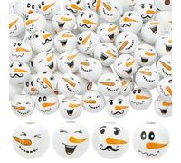 PH PandaHall 4 Styles 16mm Christmas Snowman Wooden Beads, 80pcs Macrame Beads with 4.2mm Hole for Home Decoration, New Year Party, Winter Garland, Jewellery Making, Crafting