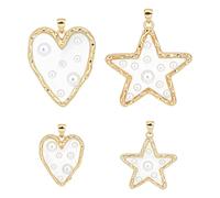 PH PandaHall 4 Styles 18K Gold Plated Epoxy Resin Pendants Brass Heart Star Charms Big Hollow Pendants with Pearls for Jewellery Making Choker Earrings Necklace Bracelet DIY Crafts, 25~40mm