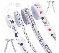 PH PandaHall 4 Styles 2025 Graduation Ribbons, 3 Sizes Congrats Grad Ribbons Polyester Grosgrain Craft Ribbon Graduation Season Ribbon for School College Gift Wrapping Decoration, White Black, 18m