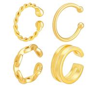 PH PandaHall 4 Styles 925 Sterling Silver Ear Cuffs Non Piercing Golden Adjustable Clip on Earrings for Women Party Wedding Gift Daily Wear Costume Jewellery Christmas Birthday Decoration, 4pcs/Set