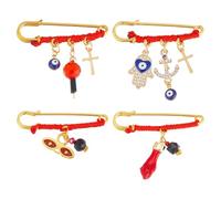 PH PandaHall 4 Styles Evil Eye Brooches with Red String Rhinestone Blue Eye Brooch, Red Lucky Eyeball Hands Pins Protection Pin for Women Clothes Handbags Scarf Decoration