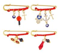 PH PandaHall 4 Styles Evil Eye Brooches with Red String Rhinestone Blue Eye Brooch, Red Lucky Eyeball Hands Pins Protection Pin for Women Clothes Handbags Scarf Decoration