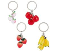 PH PandaHall 4 Styles Fruit Keychain Strawberry Key Rings Bananas Key Chain Peach Resin Keychain Tomato Backpack Keyring Cute Bag Charms for Women Backpack Purse Handbag Decor Gift