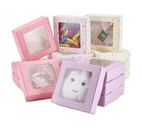 PH PandaHall 4 Styles Gift Boxes 16pcs Kraft Paper Boxes Square Sweet Box with Clear Window Small Party Favor Box for Candy Cookie Chocolate Bakery Wedding Jewelry Gifts Wrapping 4.7x4.7x1.1 Inch