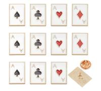 PH PandaHall 4 Styles Playing Card Enamel Pins 12pcs Poker Ace Brooches Playing Cards Lapel Pins Spades Red Hearts Clubs Square Collar Brooch for Backpack Clothes Game Day Party Christmas Decoration