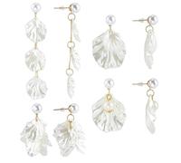 PH PandaHall 4 Styles Seashell Pearl Stud Earrings 4 Pairs Pearl Seashell Earring White Shell Dangle Drop Earrings Ocean Sea Petal Dangling Jewellery for Women Summer Beach Holiday Wedding
