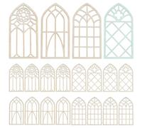 PH PandaHall 4 Styles Wooden Window Cutouts 20pcs Unfinished Wood Slices Miniature Blank Windows Mini Fairy House Windows for DIY Crafts Birthday Home Party Hanging Ornaments, 15x7.7cm