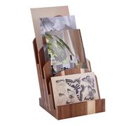 PH PandaHall 4-Tier Acacia Wood Brochure Holder Magazine Display Stand Flyer Organizer Rack Postcard Display Holder Literature Stand for Booklets Menu Pamphlet Greeting Card Organizer, 15x15.5x23cm
