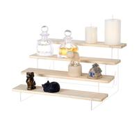 PH PandaHall 4 Tier Acrylic Display Stand Clear Acrylic Wooden Organizer Wood Tiered Display Shelf Rack Step Ladder Riser Stand for Figures Perfume Bracelet Cosmetic Shot Glass Home Collectibles
