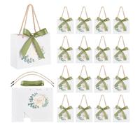 PH PandaHall 40 Pack Thank You Gift Bags 5.5x2.4x4.7 inch Wedding Welcome Bag Gift Packaging Pouches with Handles and Green Ribbon Leaf Welcome Gift Tote for Thanksgiving Wedding Party Favor