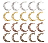 PH PandaHall 40 pcs 4 Colors Tibetan Style Alloy Hollowed Moon Charms Pendant for Necklace Bracelet Jewellery DIY Craft Making, Antique Bronze/Antique Golden/Antique Silver/Red Copper