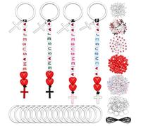 PH PandaHall 40 Sets Christian Keychain Making Kit DIY Heart-Shaped Letter Keychain Cross Charm Keychain Bead for DIY Crafts Bracelet Jewellery Making Valentine's Day Easter Christian Gifts