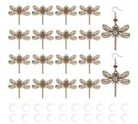 PH PandaHall 40 Sets Dragonfly Pendant Trays, Tibetan Insects Photo Charms Antique Bronze Blank Bezels Memorial Bezel Base with 40pcs Glass Cabochon Dome for Graduation Gift Jewellery Making Earrings