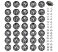 PH PandaHall 40 Sets Screw Back Buttons 15mm Auspicious Clouds Screw Rivet Buckles Round Conchos Back Chinese Style Antique Silver Replacement Buttons with 2 Sizes Screws for DIY Leather Sewing Craft