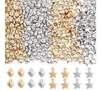 PH PandaHall 400PCS 2 Colors Star Heart Pendants Gold Silver Tiny Dangles Twinkle Star Sweet Love Hang Ornament 3D Drop for DIY Bracelet Necklace Jewelry Making