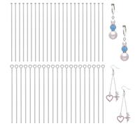 PH PandaHall 400pcs 304 Stainless Steel Eye Pins Flat Head Pins, 50mm Straight Head Eye Pins Flat Metal Pins Jewellery Findings Head Pins for Earring Bracelet Necklace Pendant Making