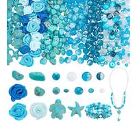 PH PandaHall 400pcs 8mm Blue Glass Beads Synthetic Turquoise Bead Crackle Glass Bead Bracelet Kit Blue Rose Turtle Starfish Beads Spacers for DIY Bracelets Necklaces Earring Crafts Jewelry Making