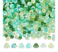 PH PandaHall 400pcs Glass Flower Beads 7 Colors Green Series Trumpet Flower Beads Lampwork Bead Caps for DIY Craft Bracelets Earrings Necklaces Jewelry Making Valentines Day Decor, 11~12mm//0.43~0.47"